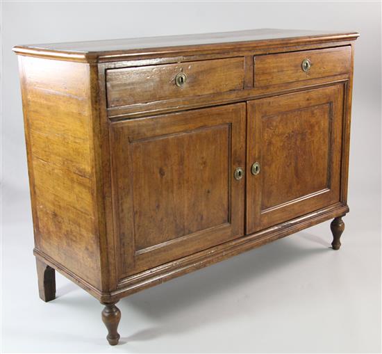 A 19th century French provincial walnut side cabinet, W.4ft 6in.